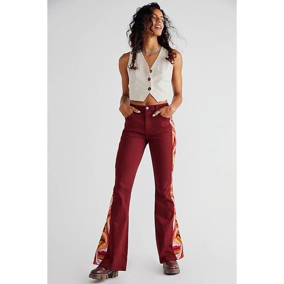 Free People Driftwood Farrah Beaded Jean Flare 26 MEW - Picture 1 of 6